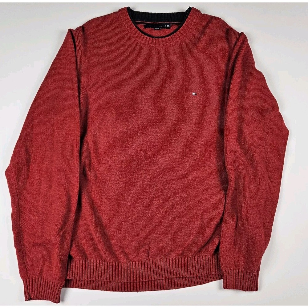 Tommy Hilfiger Red Crew Neck‎ Long Sleeve Cotton Sweater Mens XL Preppy Academia